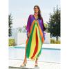 Женское пляжное платье-кафтан в стиле бохо, большого размера, с радужной цветной плетеной отделкой, V-образным вырезом и рукавами «летучая мышь»
