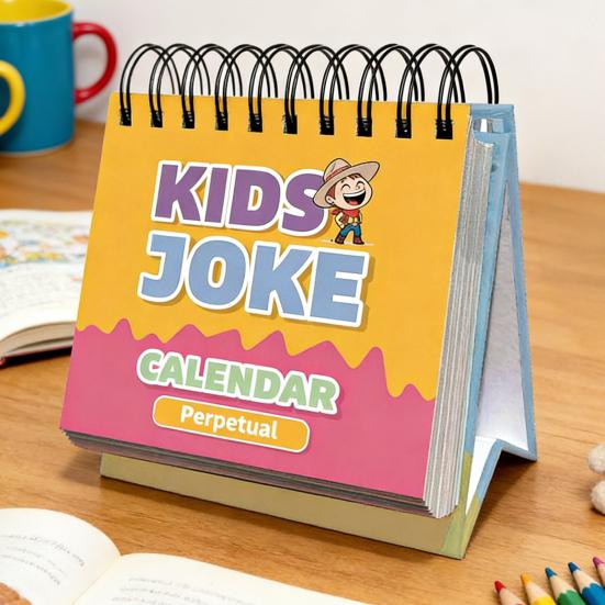 Календарь детских анекдотов на 2026 год с отрывными страницами, содержащими ежедневные каламбуры и шутки. Небольшой настольный календарь в подарок детям.