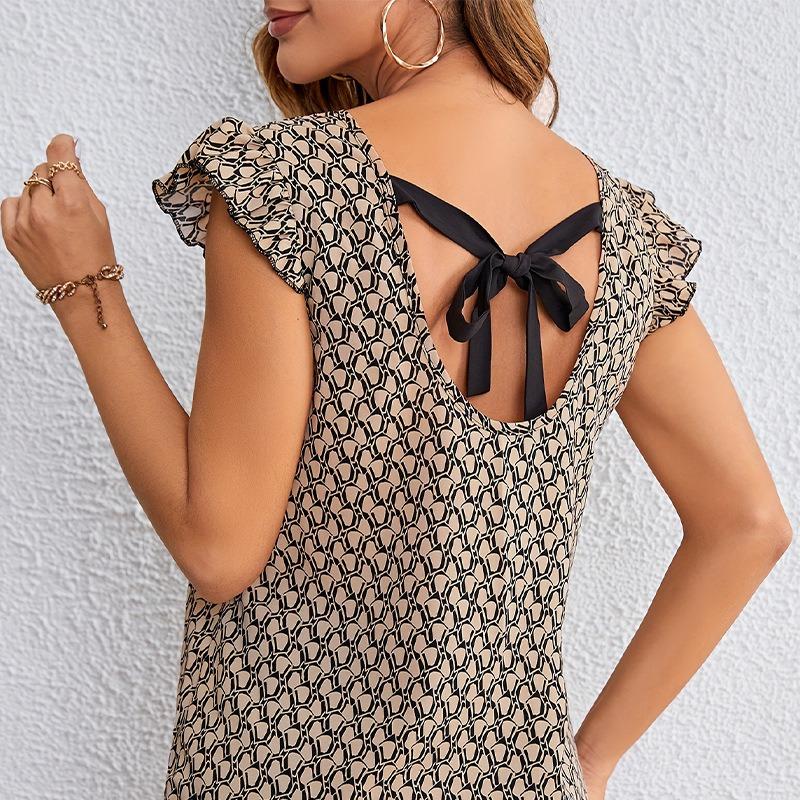 Женская темпераментная рубашка с рукавами-кефаль, цветочная круглая горловина, блузка с завязкой, пуловер, топ