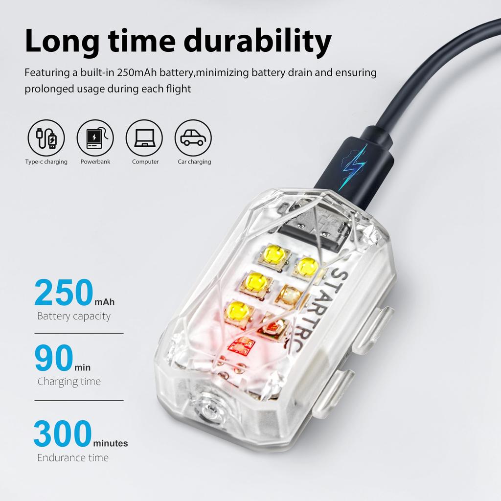 Стробоскоп для дрона STARTRC, Противоударный свет, Перезаряжаемая светодиодная лампа-вспышка FAA для ночных полетов, Совместим с Mini 4 Pro, Air 3, Mavie 3,