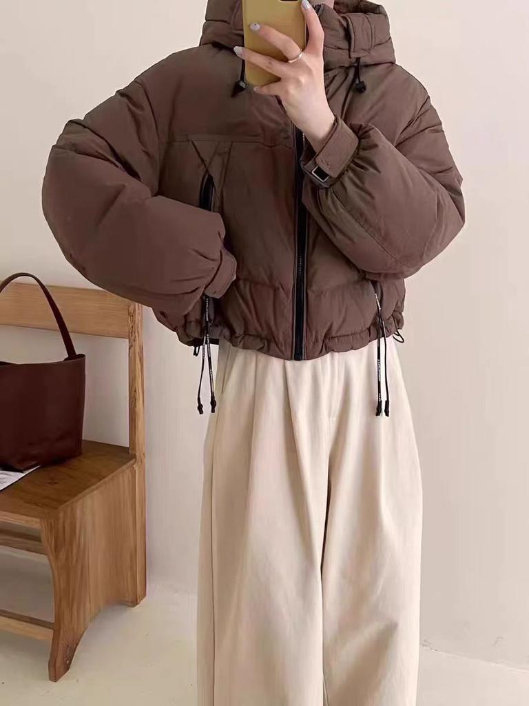 Белая куртка-пуховик женская зимняя 2024 года, короткий воротник-стойка, маленькая утолщенная куртка из хлеба