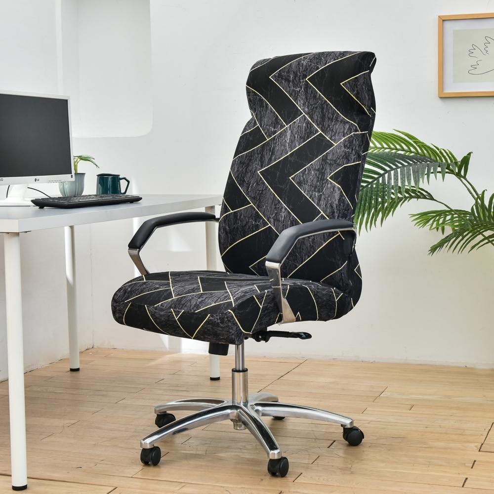Office Computer Chair Cover Dust-proof, Geometry Stretch Printed, Elastic Game Chair Slipcover, Rotatable Armchair Protector,M/L