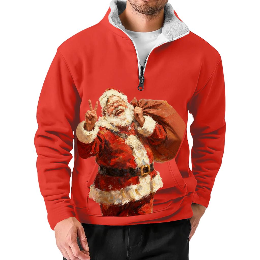 Men's Christmas Stand-up Collar Sweatshirt, Hot-selling Outdoor Casual Top With  Collar