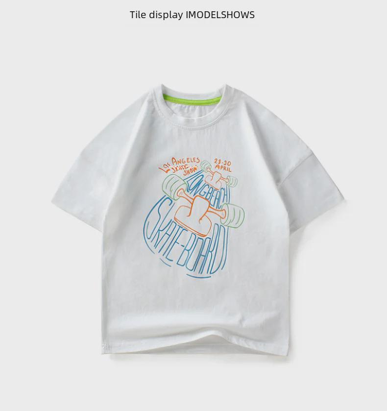 Детские летние хлопковые футболки в корейском стиле с короткими рукавами для мальчиков среднего и крупного возраста.