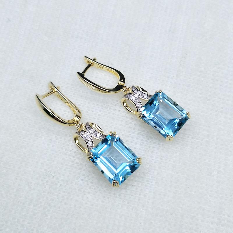 Натуральный хороший цвет BB, небесно-голубой топаз, комплект украшений, кольца, ожерелья и серьги, изысканные ювелирные изделия из серебра 925 пробы для женщин с подарочной коробкой