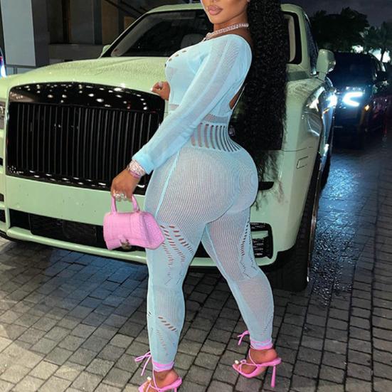 Женский комбинезон, модный ажурный дизайн, летний комбинезон с длинными рукавами, простой сексуальный однотонный женский комбинезон, летний комбинезон для женщин