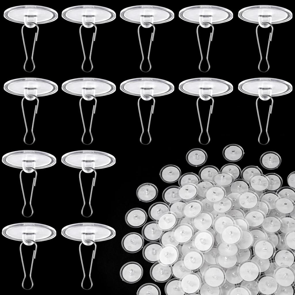 100 Pack Self-Adhesive Ceiling Hooks, No-Drill Ceiling Discs for Hanging, Removable Sticky Wall Hanger for Wedding, Birthday Wall Decoration - Clear