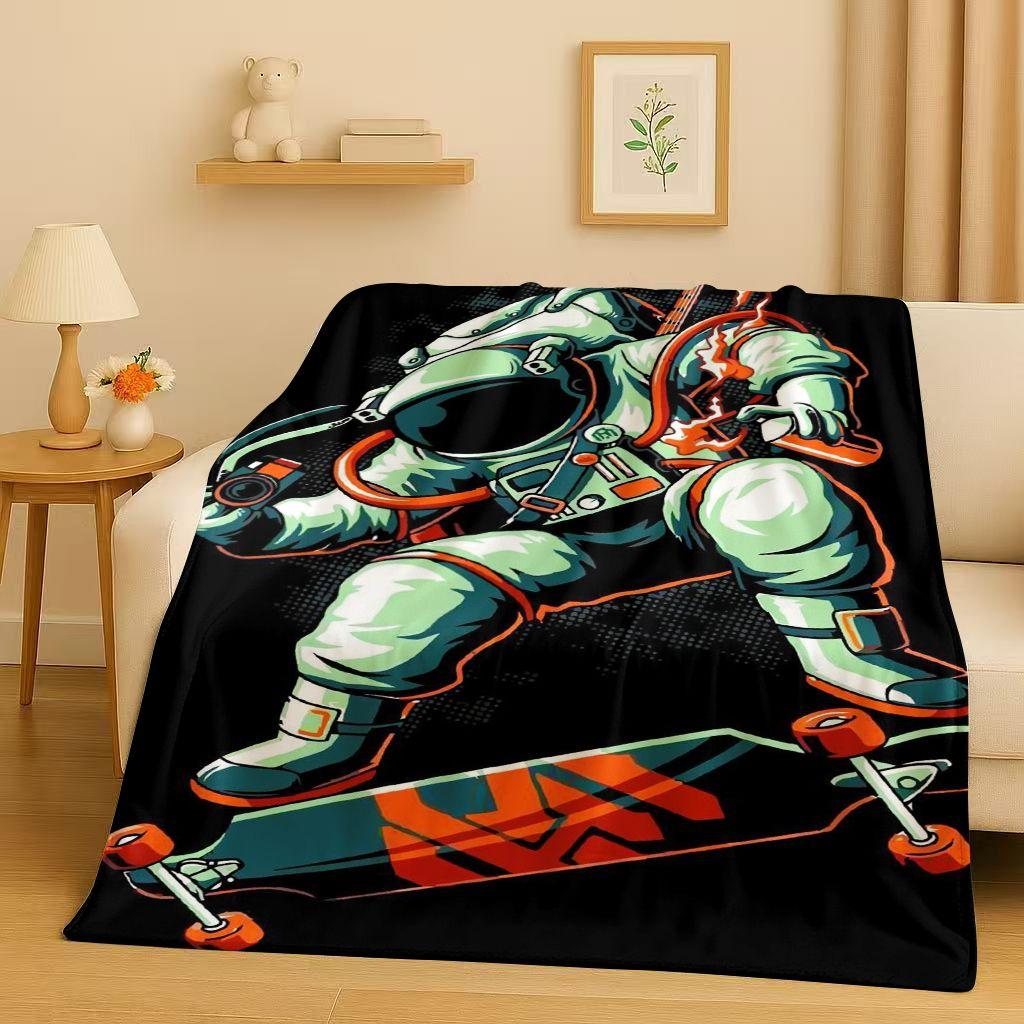 New Cartoon Astronaut Spaceman Planet Flannel Blanket,Ultra Soft Plush Throw for Home Bedroom Bed Sofa Cover Kid Christmas Gift