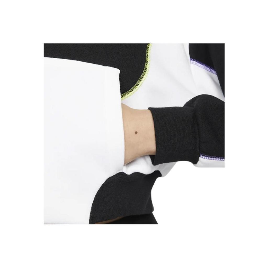 Nike Sportswear Color-Block Fleece Crop Hoodie Women Hoodie Black White DM6360-010
