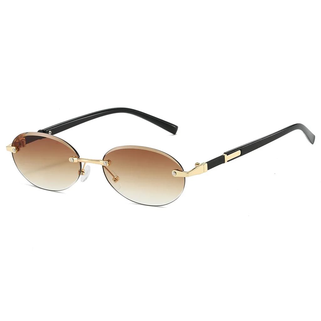 Новые овальные солнцезащитные очки без оправы Новая мода Градиентные океанические линзы Оттенки Трендовые винтажные Дизайнерские декоративные солнцезащитные очки