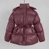 Womens Hooded Zip Up Puffer Coat Solid Color Warm Winter Cotton Jacket Streetwear