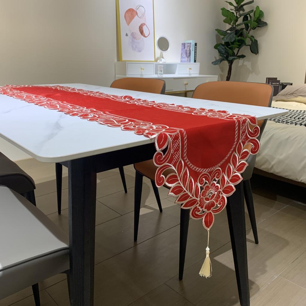 Red Table Flag Wedding Festive Table Cloth Embroidered Polyester Fabric Tv Cabinet Dining Table Wedding Table Flag