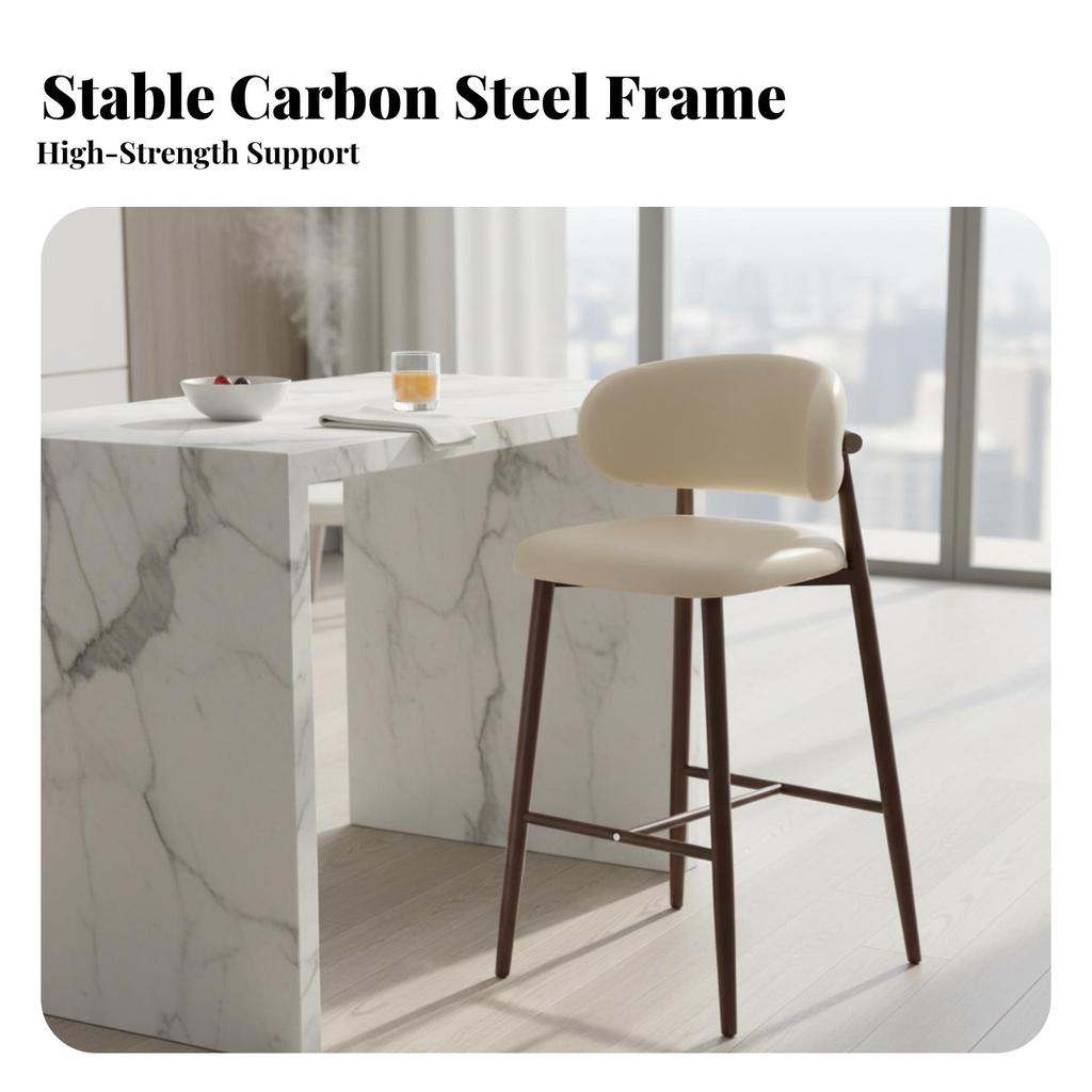Upholstered High Stool with Low Spine Support Modern and Design Counter Chair Built-in Footrest Sturdy Construction for Adults