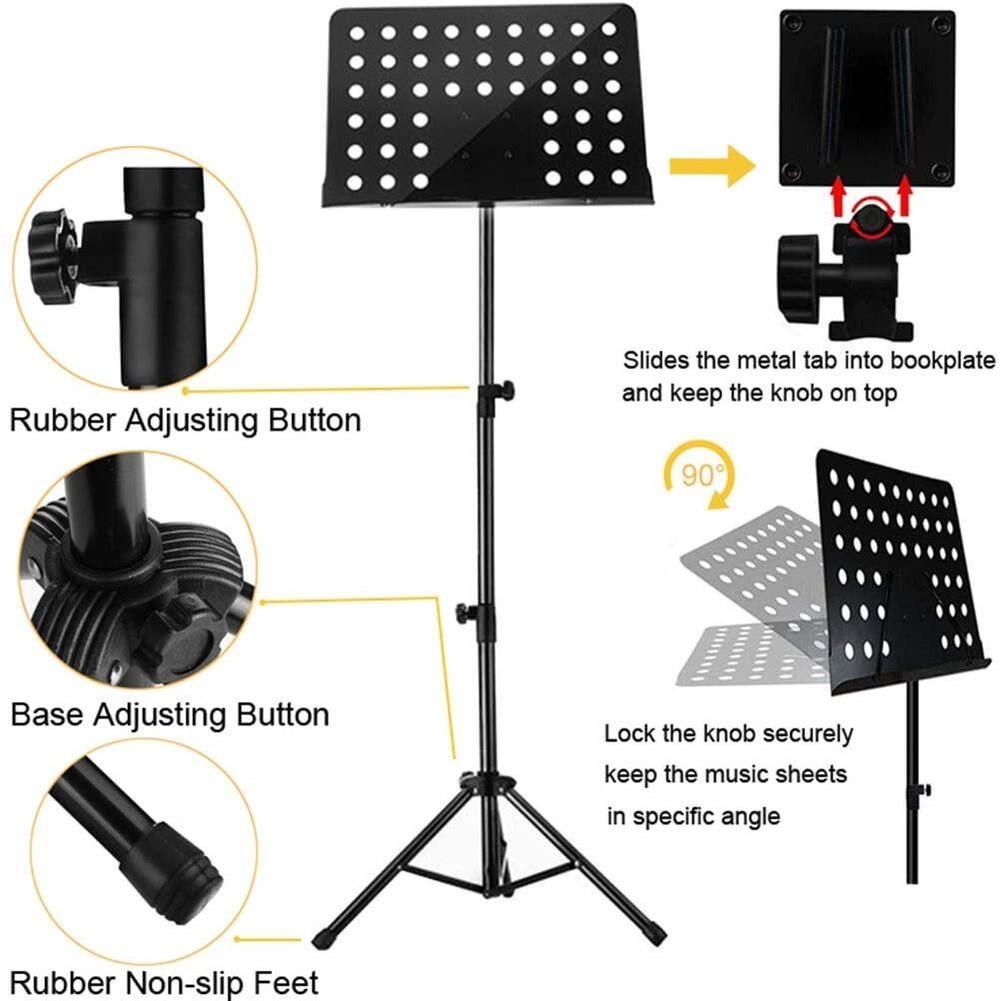 Foldable Music Rack Heavy Duty Music Stand Conductor Stand Professional Height Adjustable Music Sheet Book Holder