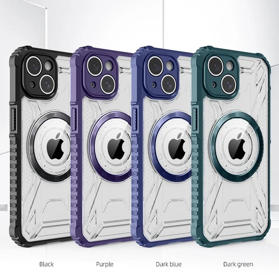 Магнитный беспроводной зарядный прозрачный чехол для iPhone 16 Pro Max 15 14 13 12 11 нескользящий ударопрочный полный объектив задняя крышка