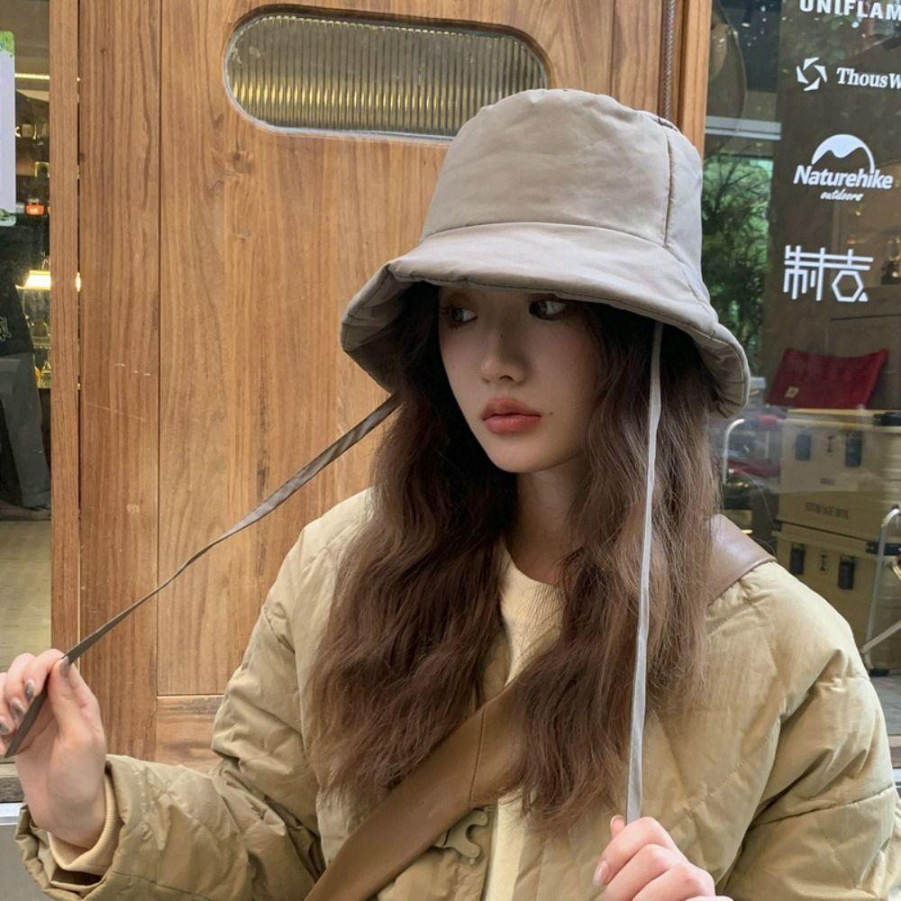 Portable Women Fisherman Hat Windproof Winter Hats Korean Panama Caps  Keep Warm