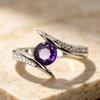 Round Deep Purple Zircon Inlaid Ring, Hypoallergenic Elegant Romantic Bridal Fine Jewelry, Birthday Engagement Anniversary Gift