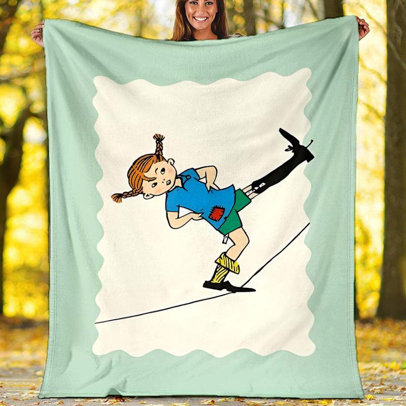 1pc Pippi Longstocking2 Theme Soft Flannel Throw Blanket - Digital Print, Polyester, Cozy for All Seasons, Perfect for Outdoor, and Travel