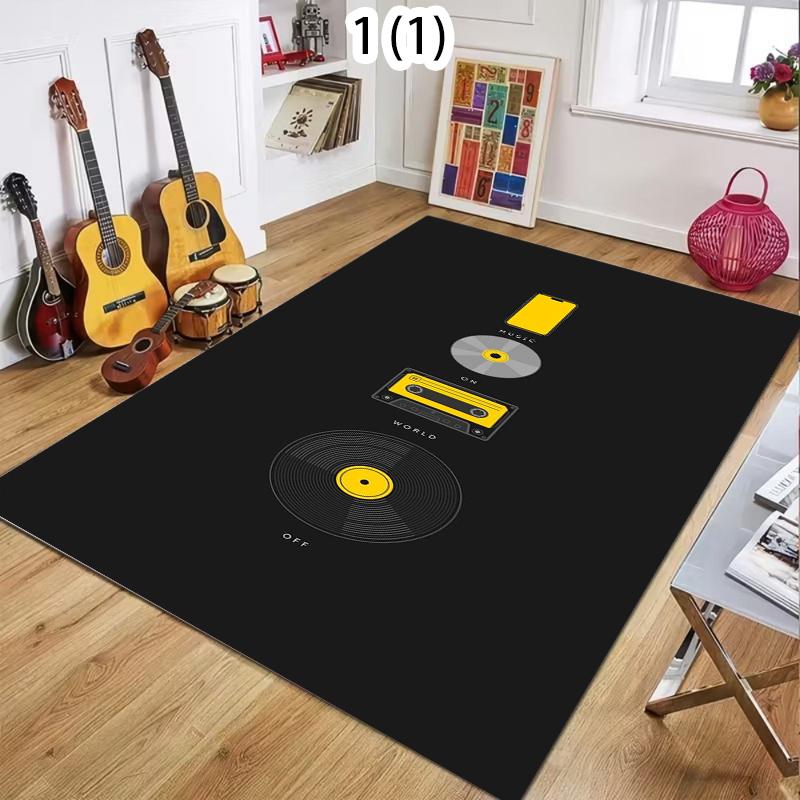 Retro Rainbow Vinyl Record Area Rug Colorful Record Print Carpet Non Slip Washable Doormat for Living Room Music Room Black Base