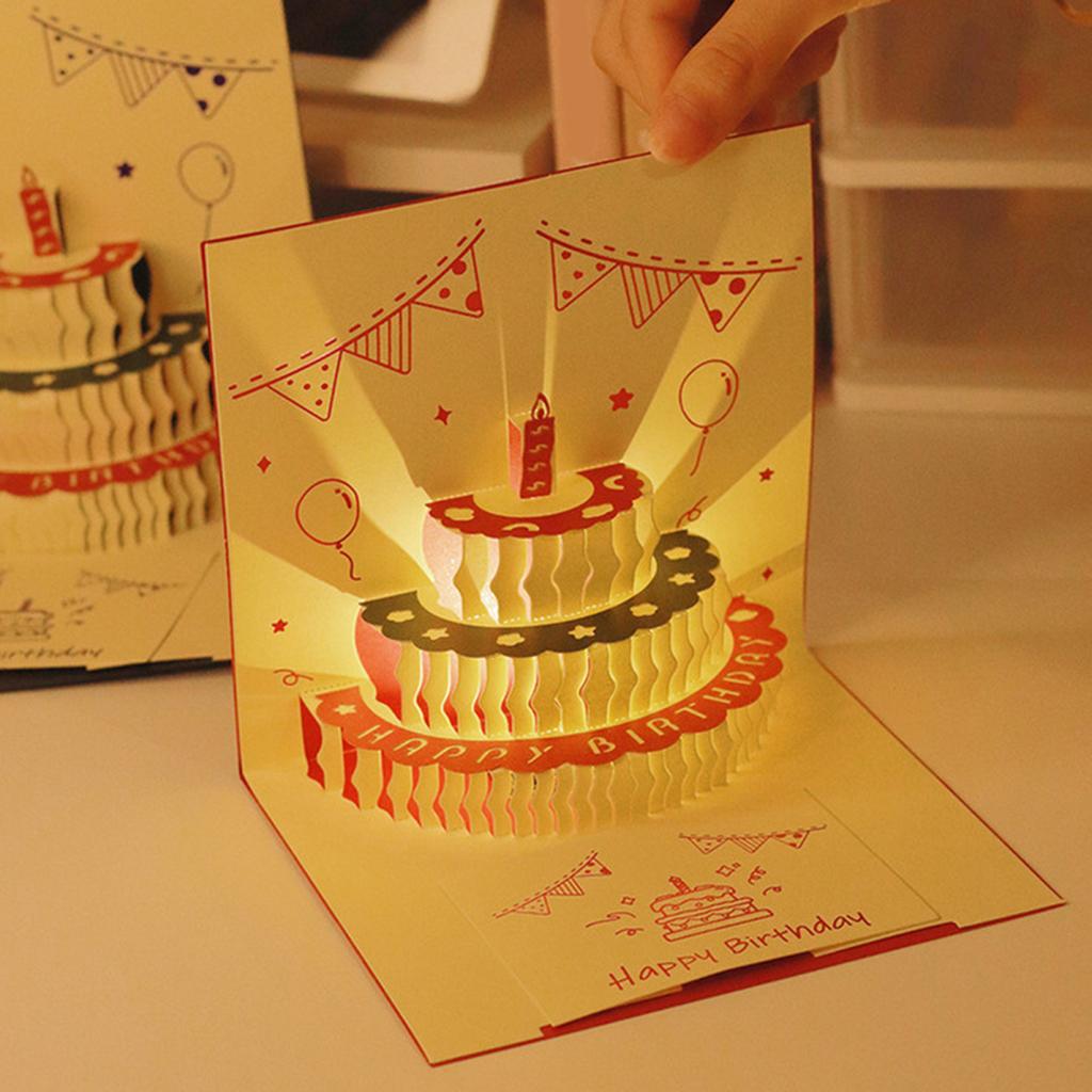 Открытка на день рождения Yousheng 3D Pop-Up с музыкальными огнями Открытка на день рождения с тортом для женщин, мужчин, детей, друзей