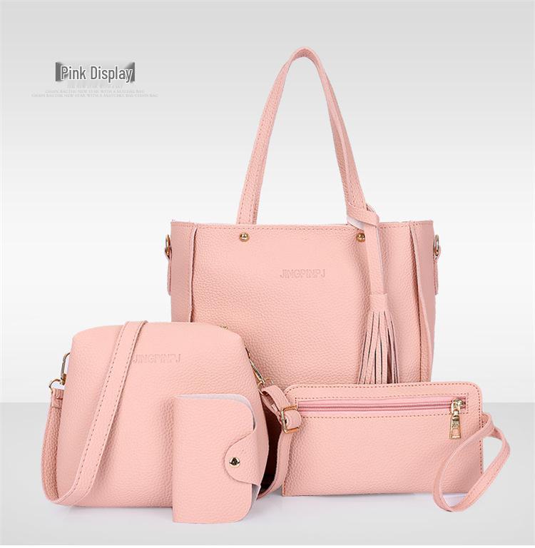 Набор женских сумок из четырех предметов с текстурой личи 2025 года: Шикарный, Универсальный и Просторный для Европейского и Американского Стилей