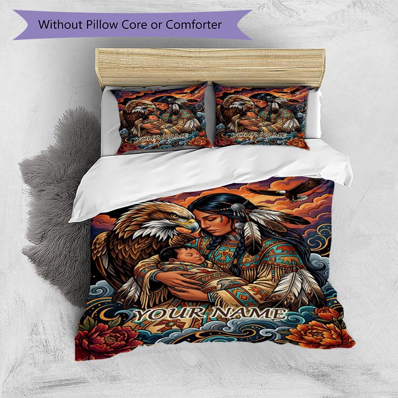 3PC Custom Name Eagle Spirit Maternity Bedding Set Duvet Cover Closure Includes 1 Duvet Cover & 2 Pillowcases for Bedroom