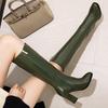 Женские сапоги на высоком каблуке, модный темперамент, осенне-зимние новые сапоги большого размера на толстом каблуке, однотонные, среднего размера