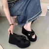 Fashion Platform Wedge Open Toe Slippers Summer New Round Head Black Cross-strap Beach Sandals Flip-flops Chunky Slides Backless Shoes