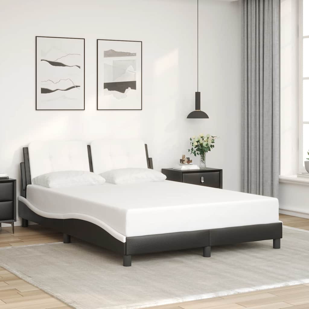 Vidaxl Rama Łóżka Z Wezgłowiem, Czarno-Biała, 140X200 Cm, Ekoskóra