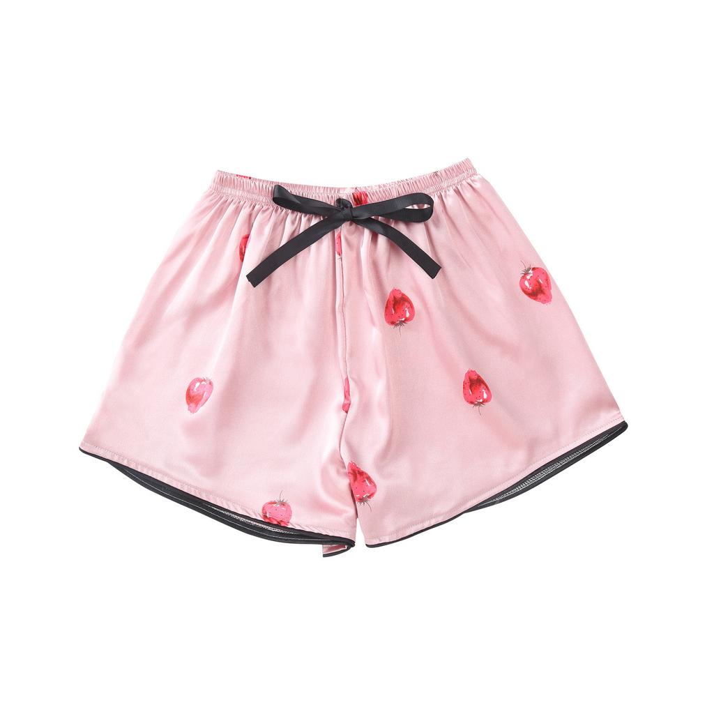 GMXIA Пижамный комплект из 7 предметов из искусственного шелка с клубничным принтом, Комплект из 7 предметов шелковой пижамы для весны, лета и осени, Домашняя одежда, Пижамные комплекты