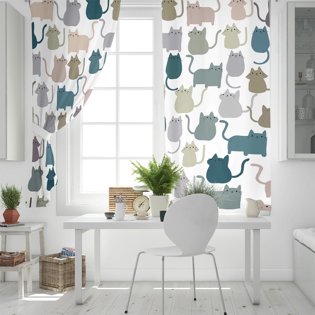 Stuffed Pattern Cat Stick Figures Window Curtains Living Room Decor Curtains for Bedroom Luxury Home Decor Flat  Window