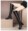 Женские кожаные эластичные сапоги выше колена 2024 года, новые зимние теплые плюшевые длинные сапоги, осенние, без застежек, на остром толстом каблуке, рыцарские ботинки