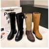 Мода 2024 Высокое качество Новые модные женские сапоги до колена Осень Зима Новые однотонные женские туфли для отдыха на открытом воздухе Botines De Mujer