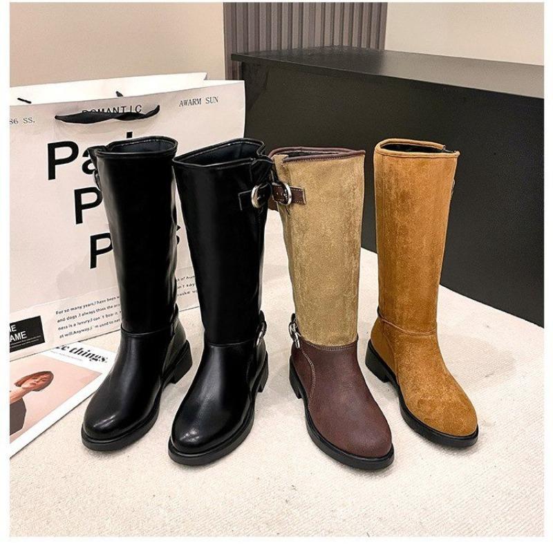 Мода 2024 Высокое качество Новые модные женские сапоги до колена Осень Зима Новые однотонные женские туфли для отдыха на открытом воздухе Botines De Mujer