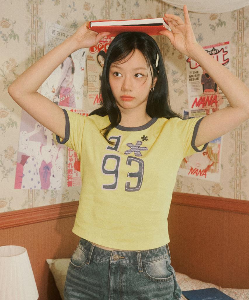1993STUDIO W 1993 Flower Baby Ringer T-Shirt_Yellow