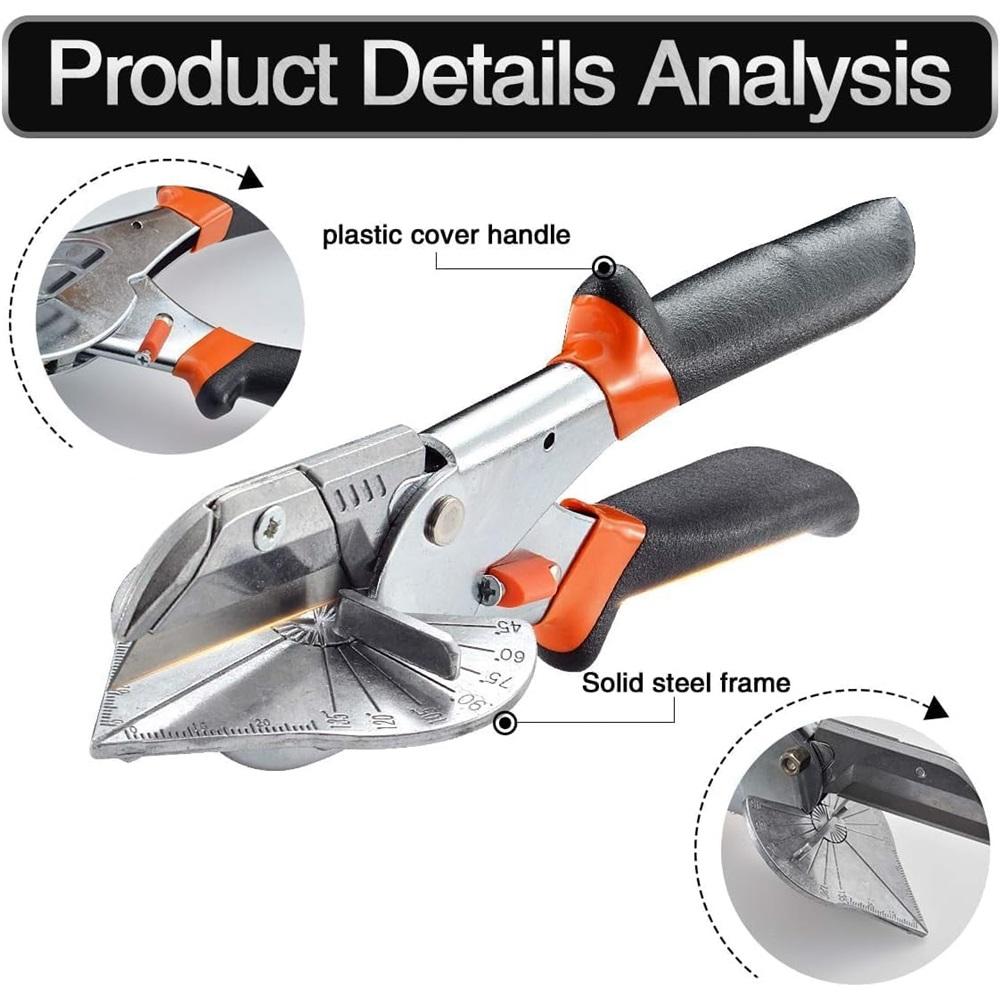 45° - 135° angle cutting scissors, quarter-circle cutting tool, used for cutting PVC, PPR, PE pipes, cork, including 10 spare blades