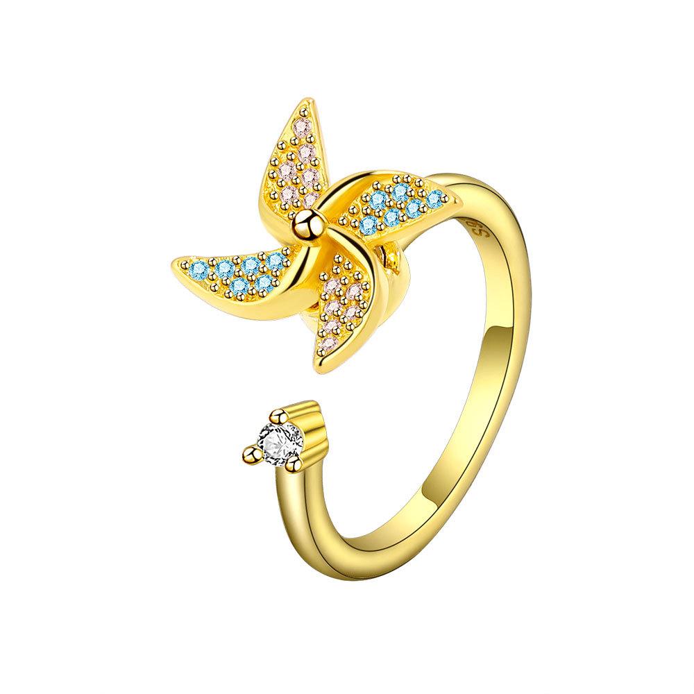 Niche Design Spinning Windmill Ring For Women Adjustable Open Band Rotatable Finger Ring Fashion Jewelry Gift