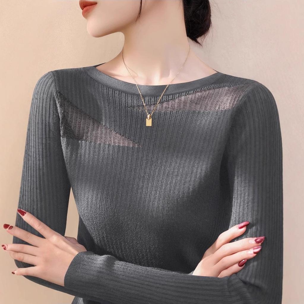 WTEMPO Женский вязаный свитер с круглым вырезом, кружевной сеткой, женский свитер на весну и лето