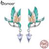 925 Sterling Silver Exqusite Kingfisher Stud Earrings for Women Colored Bird Ear Studs Trendy Gift Fine Jewelry