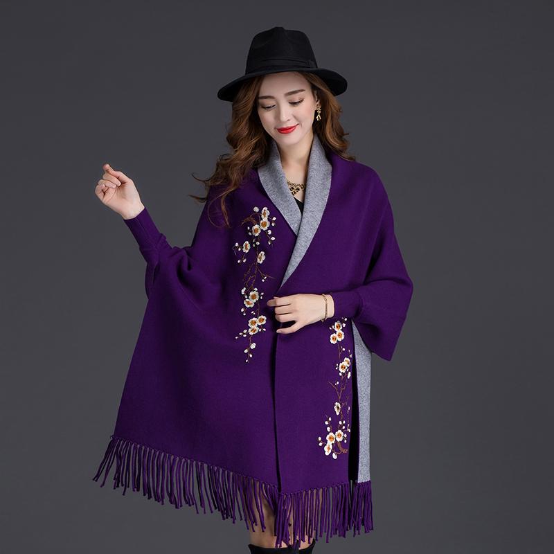 Осенью и зимой можно носить шаль, шарф двойного назначения с вышивкой и рукавами, шерстяной кашемировый толстый женский плащ с кисточками
