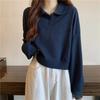 Polo Neck Short Sweatshirt for Women's Autumn New Loose Versatile Small Long-sleeved Top