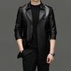 Spring, Autumn and Winter Leather Jacket Men's Windbreaker Medium and Long Suit Collar Double-breasted Business Casual Leather Jacket