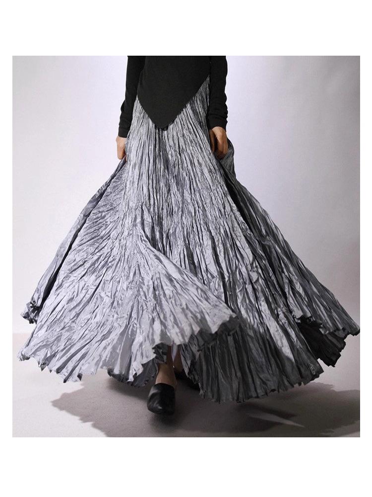 Женская текстурированная плиссированная юбка Весна 2026 - Высокая талия, Широкий подол, Длина макси, Простой стиль