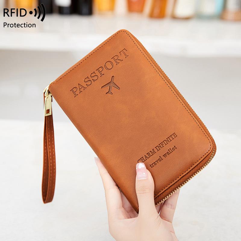 Multifunctional RFID Passport Holder & Travel Wallet with Ticket Storage and Zipper