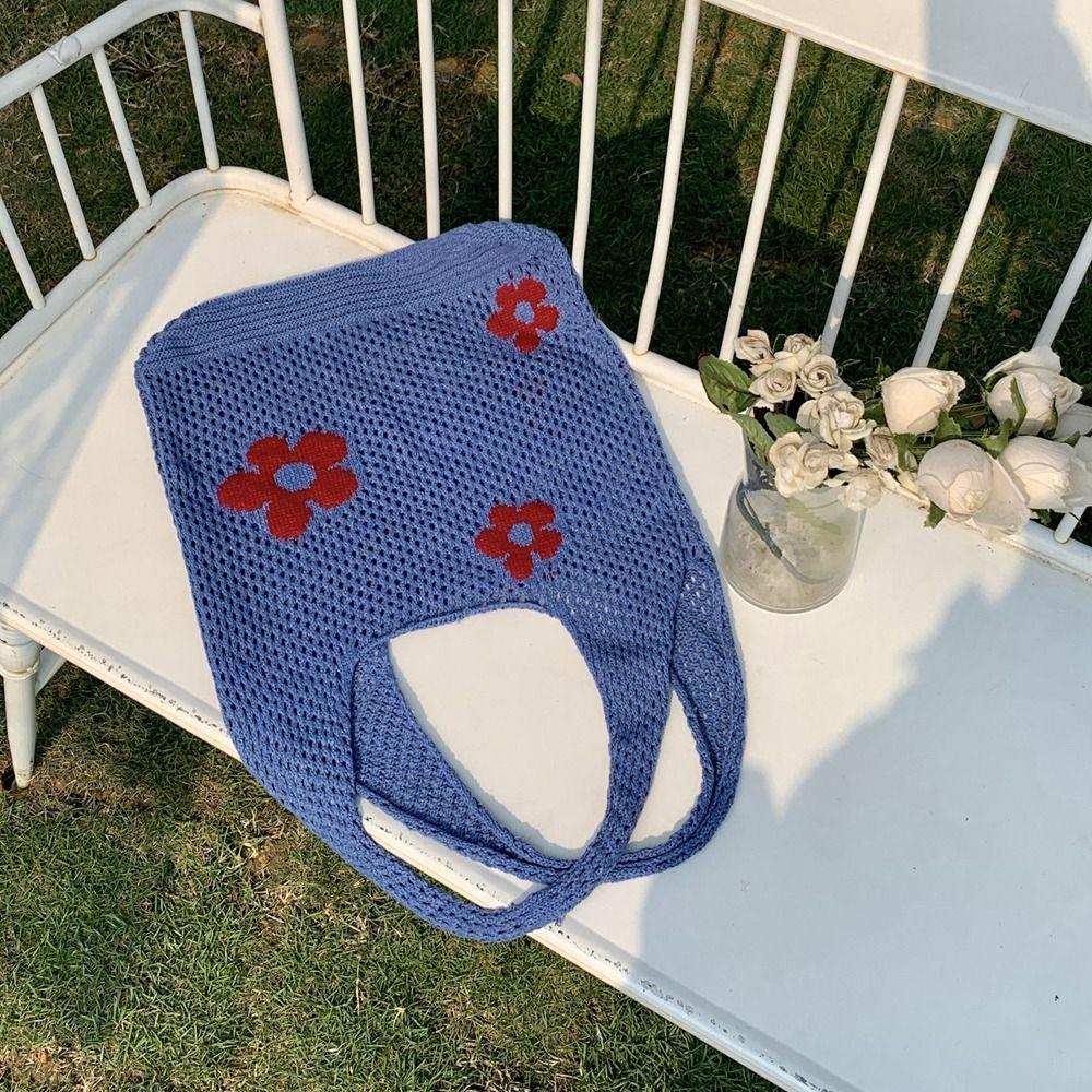 Crochet Flower Ethnic Style Mesh Hollowed-out Shoulder Bag Tote Bag Women Handbag Woven Knitted Bag