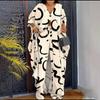 Women's Loose Large Size Three-quarter Sleeve V-neck Button Printed Robe Drawstring Trousers Two-piece Set
