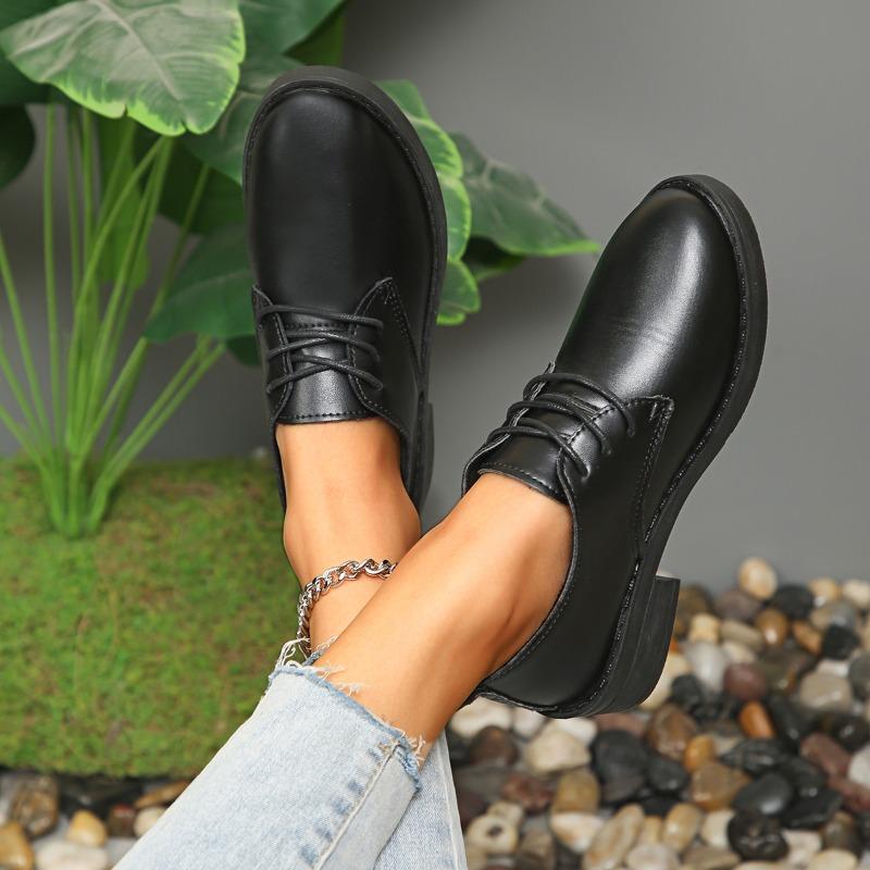 2024 New Shoes Female Lace Up Women's Pumps Autumn Round Toe Solid Outdoor Casual Low Heel Large Size Shoes Zapatos De Mujer