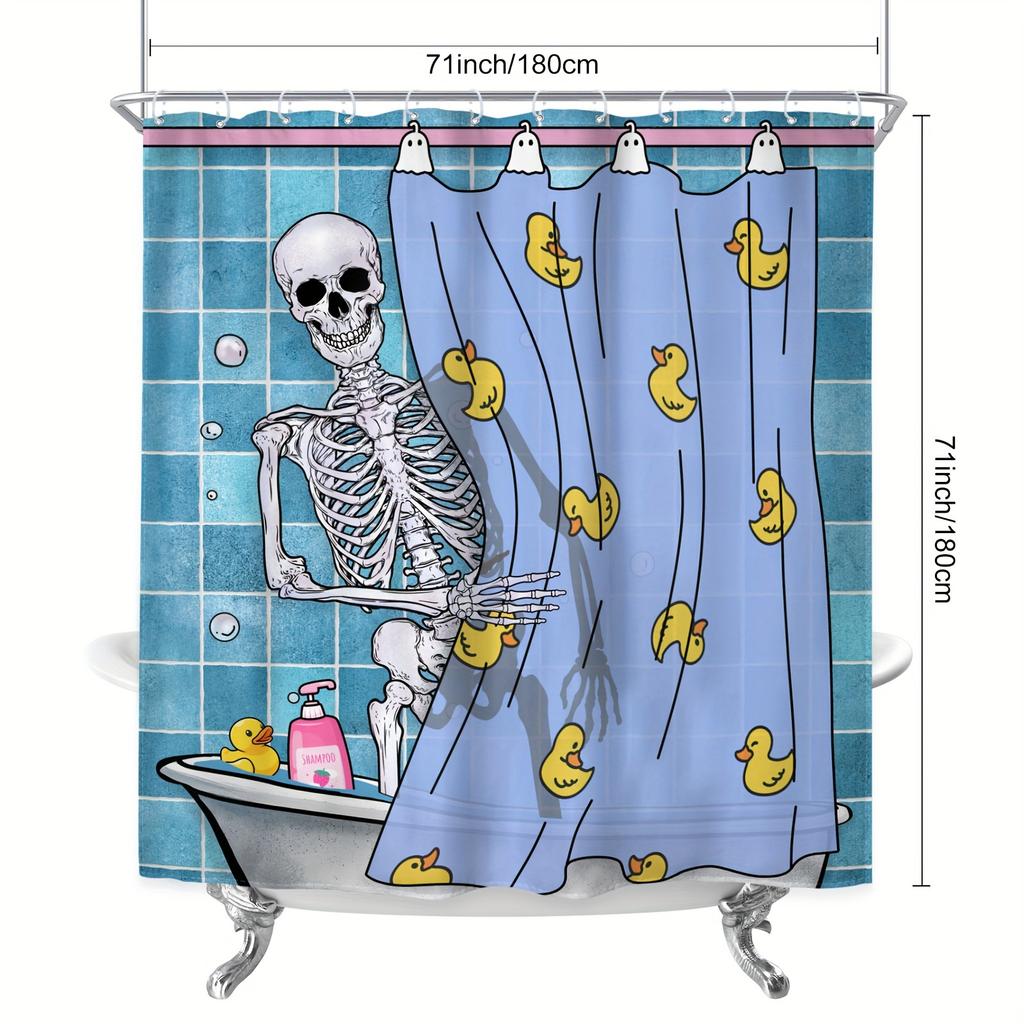 1/4 Pcs - Funny Blue Skull Shower Curtain Set, Non-Slip Bathroom Floor Mat, Toilet U-Shaped Mat, Cover Mat, Home Decor Gift
