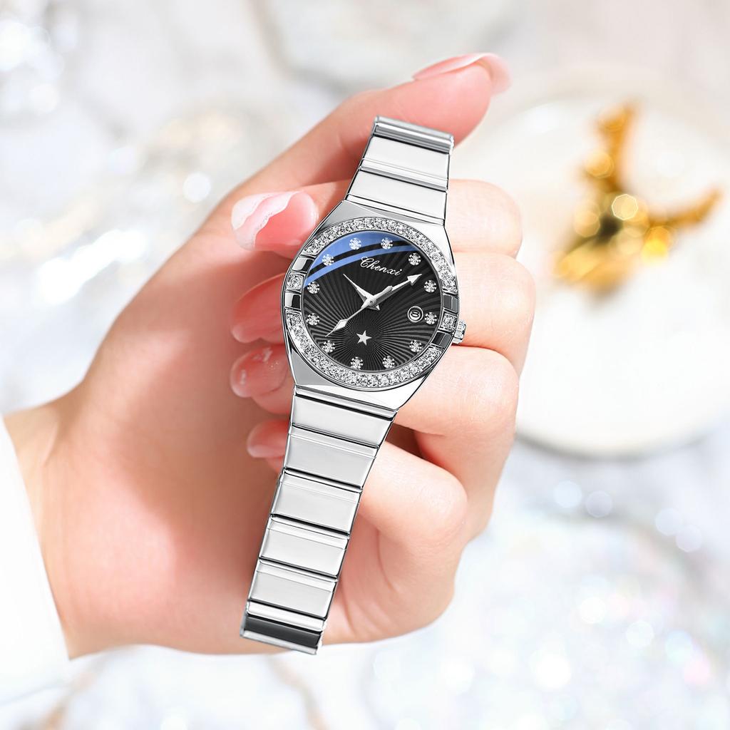 Женские часы Модные платья Кварцевые наручные часы Водонепроницаемые Светящиеся часы для женщин Алмазная шкала Reloj Mujer