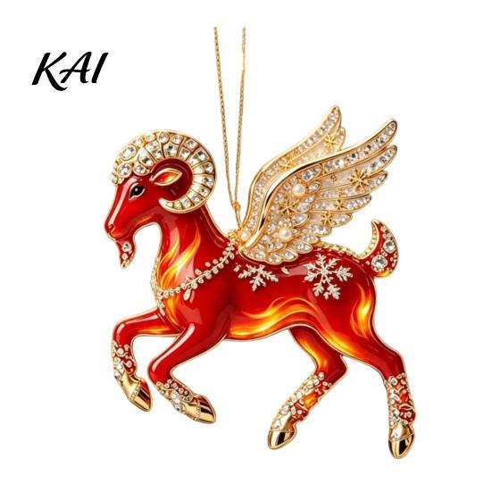 Christmas Gift for Friends Acrylic Goat Tree Pendant, Decorative Hanging Ornament with Xmas Pendant Rhinestone, Golden Cord New Year Party Durable